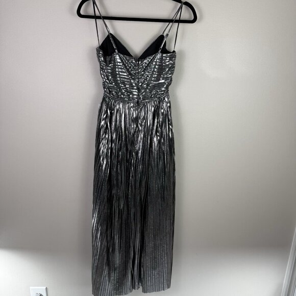 Socialite Metallic Midi Dress Silver Pleated XS NWT Ruched Bodice Holiday Party - Picture 9 of 13